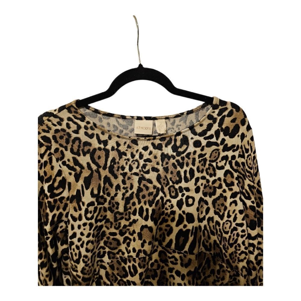 CHICO'S Leopard High Low Tunic Top - Size 2 - Picture 3 of 7